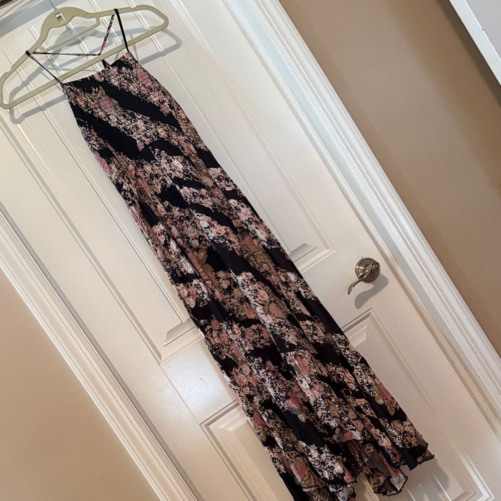 Free People Black and Pink Floral Maxi Dress